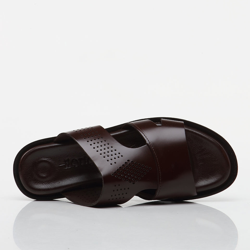 Genuine Leather Brown Men's Slippers