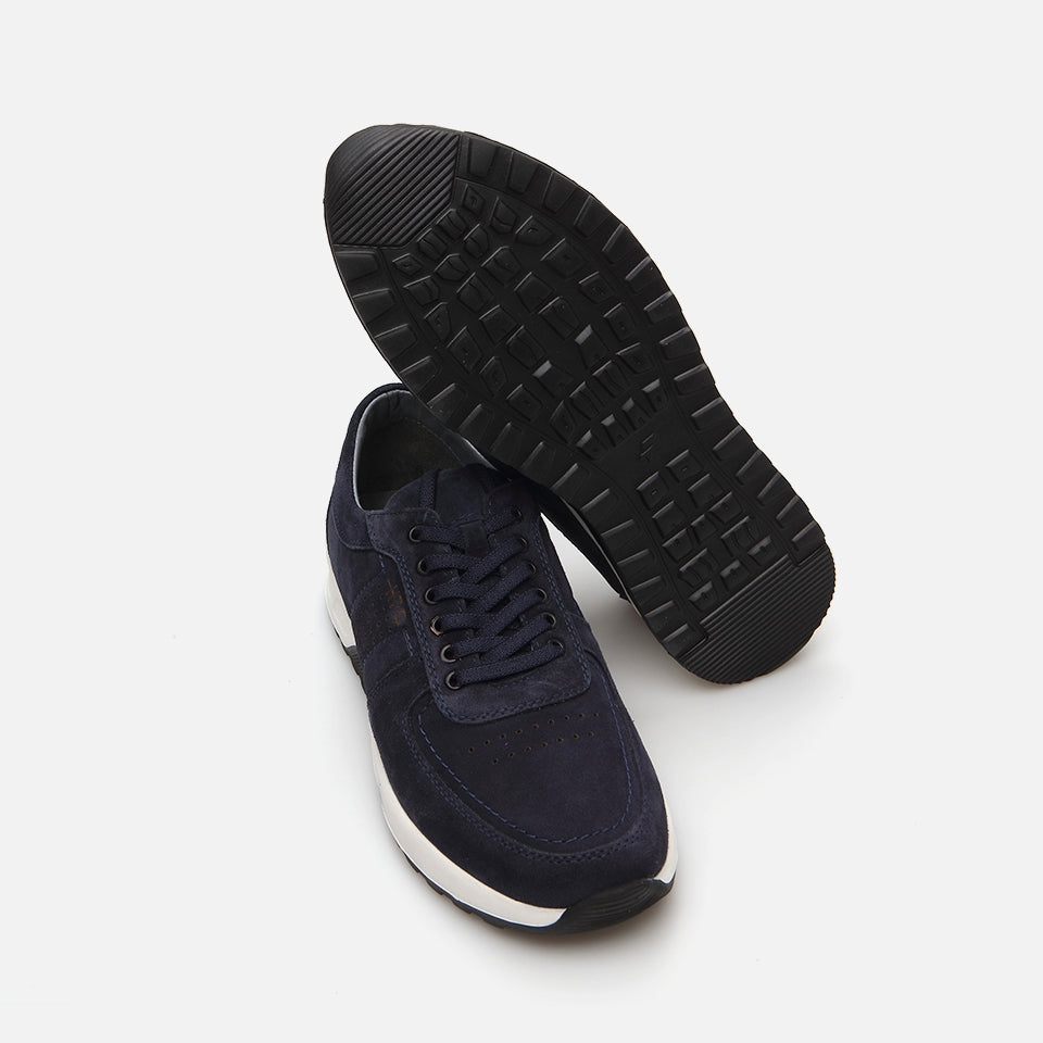 Genuine Leather Navy Blue Men's Sports Shoes