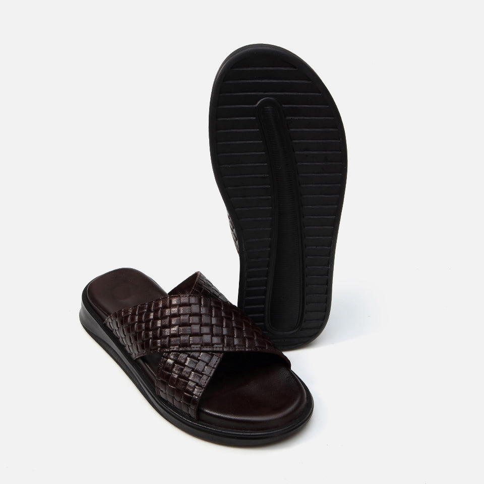 Men's Genuine Leather Brown Slippers