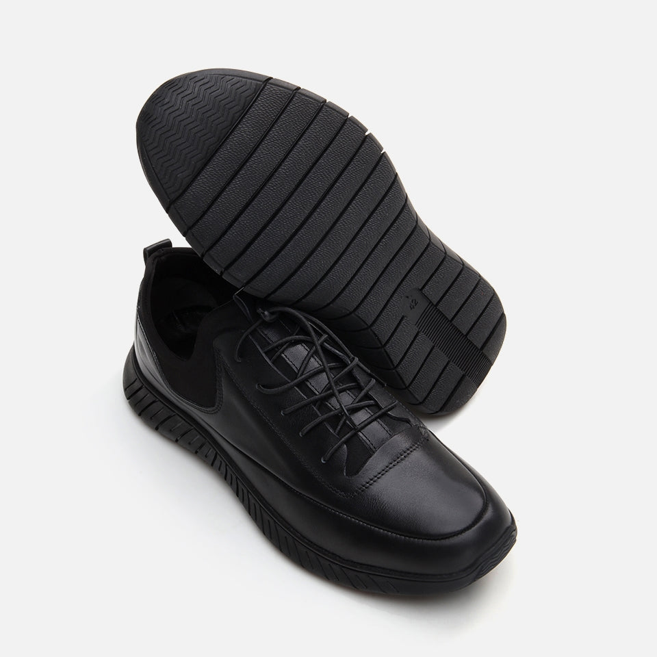 Genuine Leather Black Men's Sports Shoes