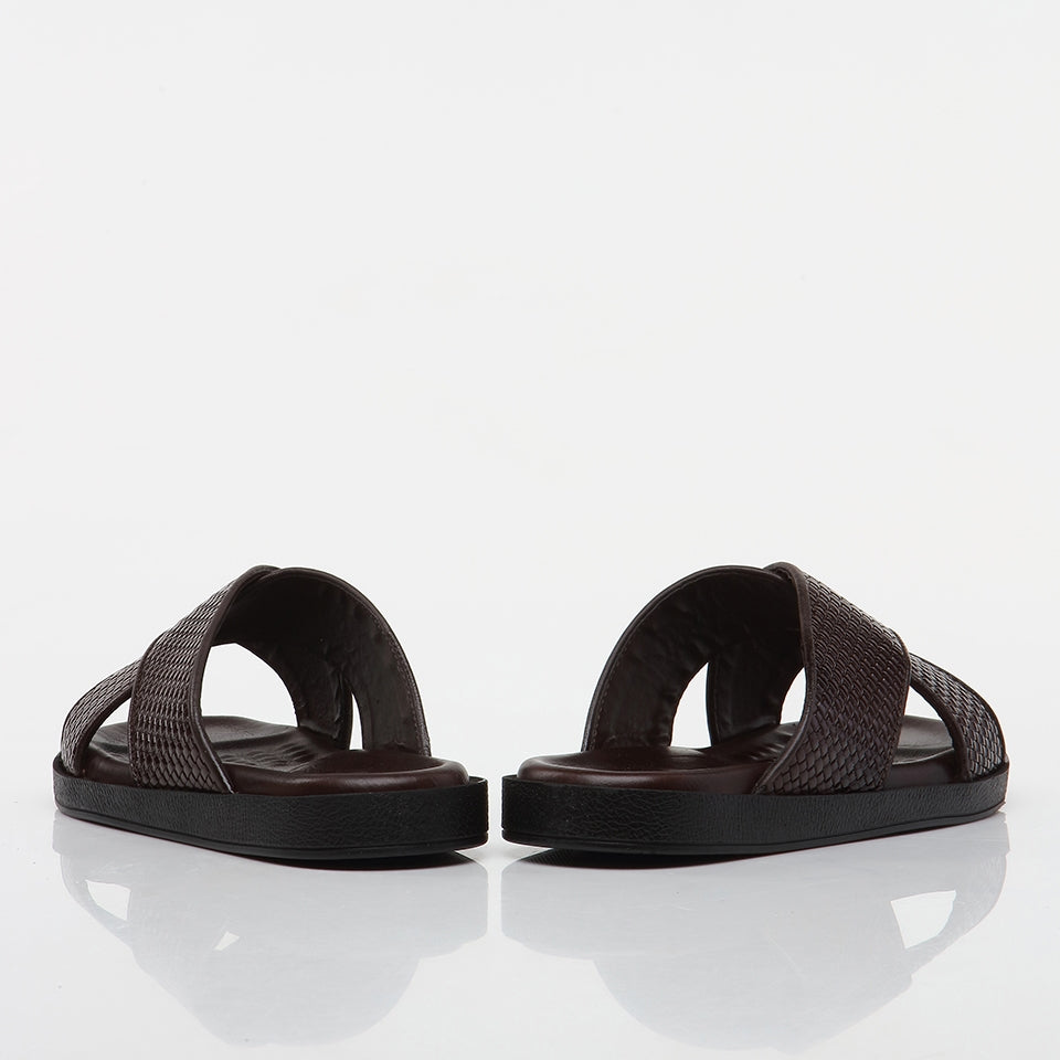 Genuine Leather Brown Men's Slippers