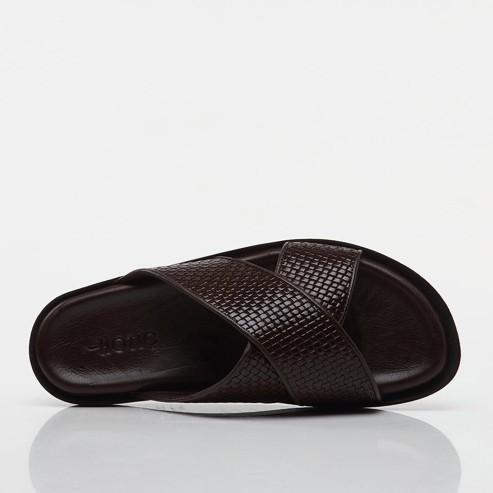 Genuine Leather Brown Men's Slippers