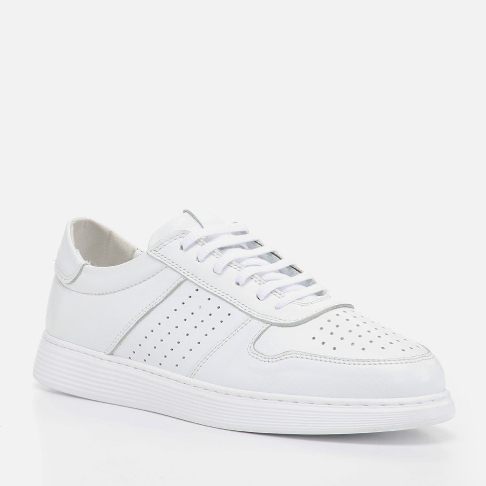 Genuine Leather White Men's Sneakers