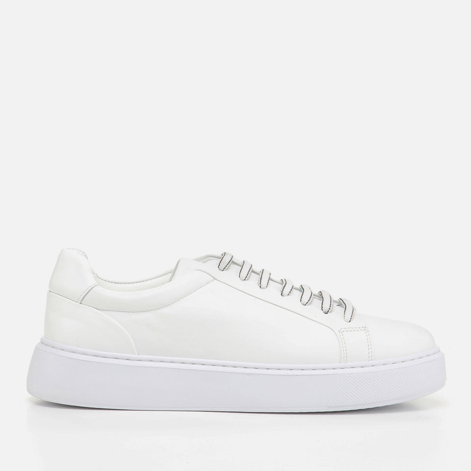 Genuine Leather White Men's Sneakers