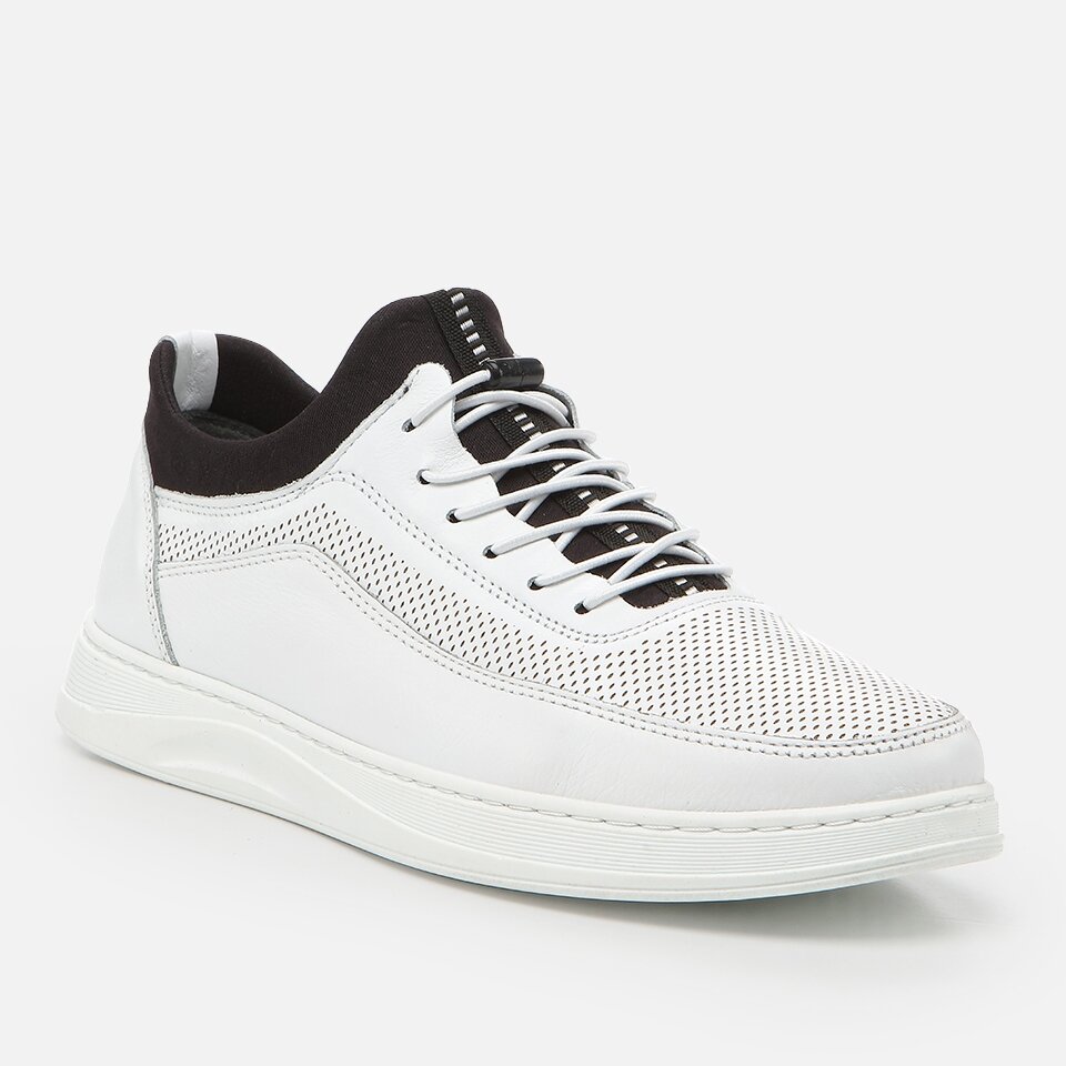 Genuine Leather White Men's Sneakers