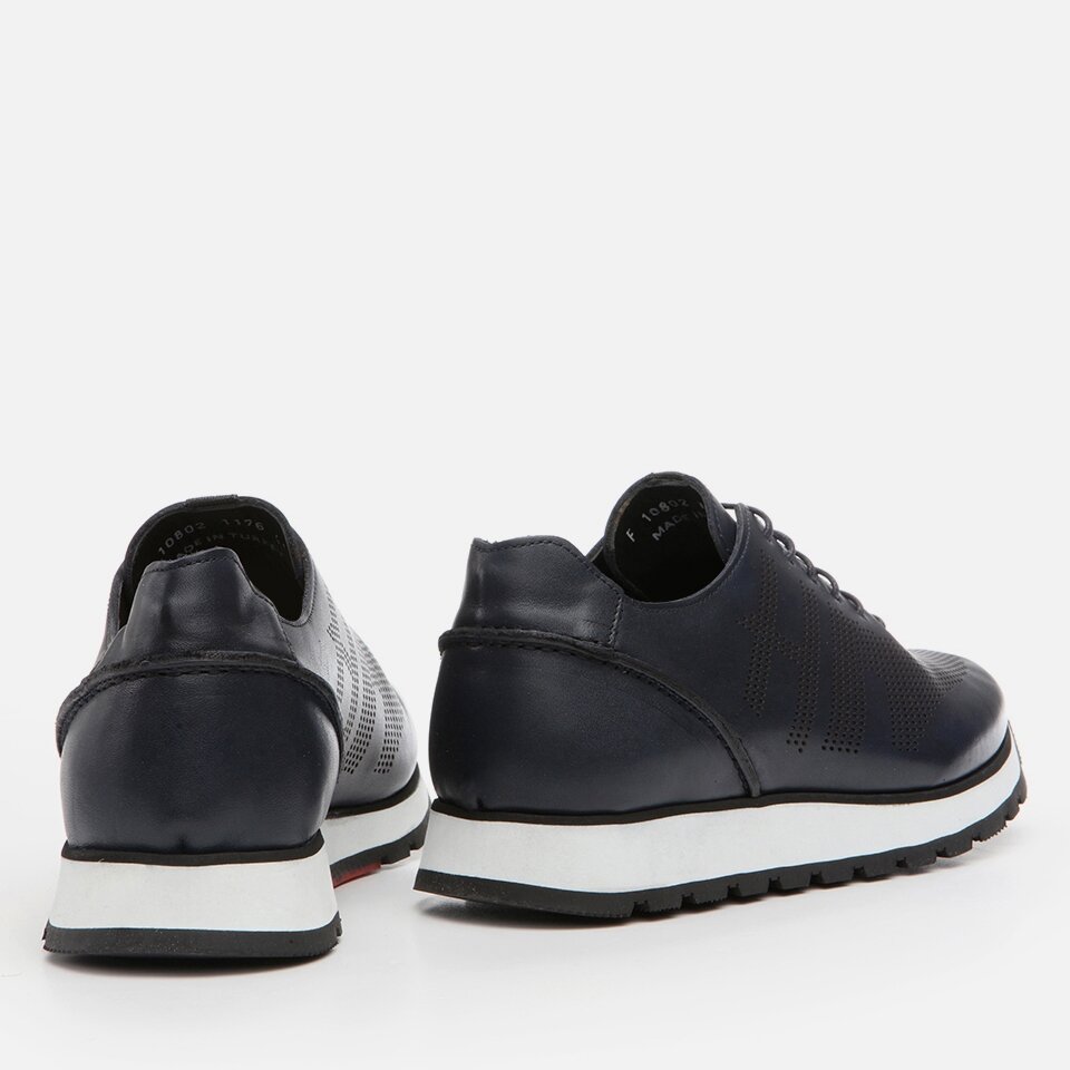 Genuine Leather Navy Blue Men's Sports Shoes