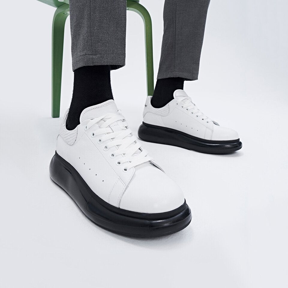 Genuine Leather White Men's Sneakers