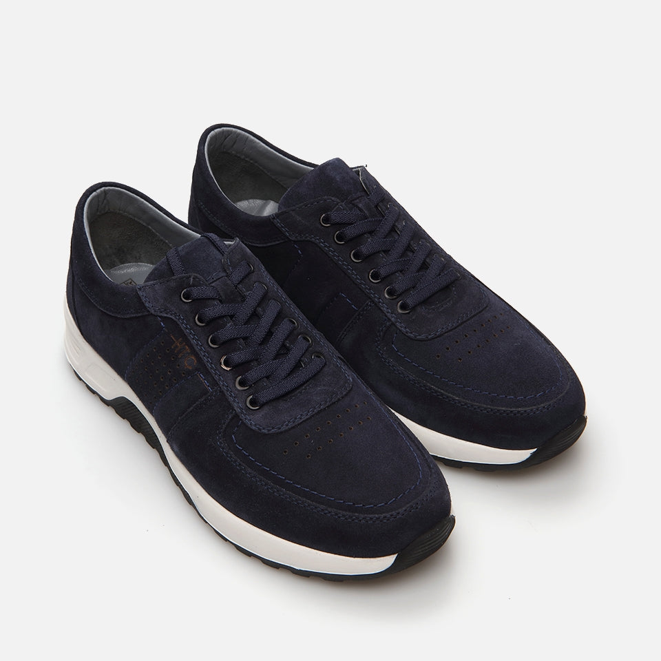 Genuine Leather Navy Blue Men's Sports Shoes