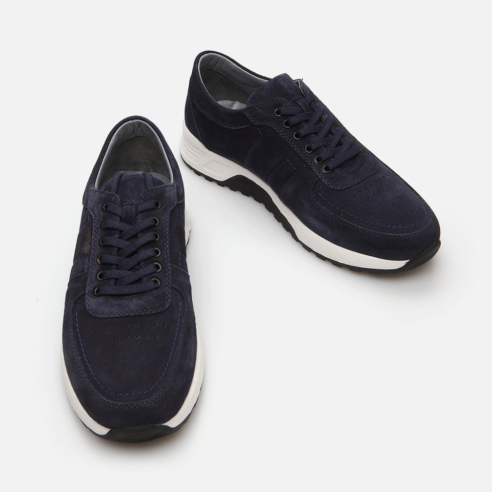 Genuine Leather Navy Blue Men's Sports Shoes