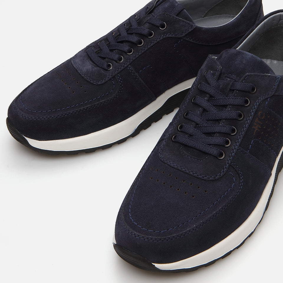 Genuine Leather Navy Blue Men's Sports Shoes