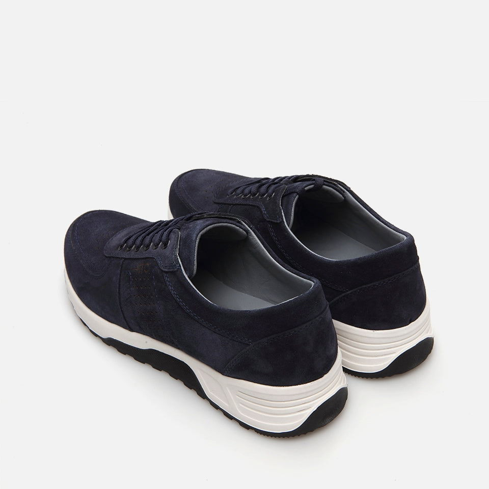 Genuine Leather Navy Blue Men's Sports Shoes