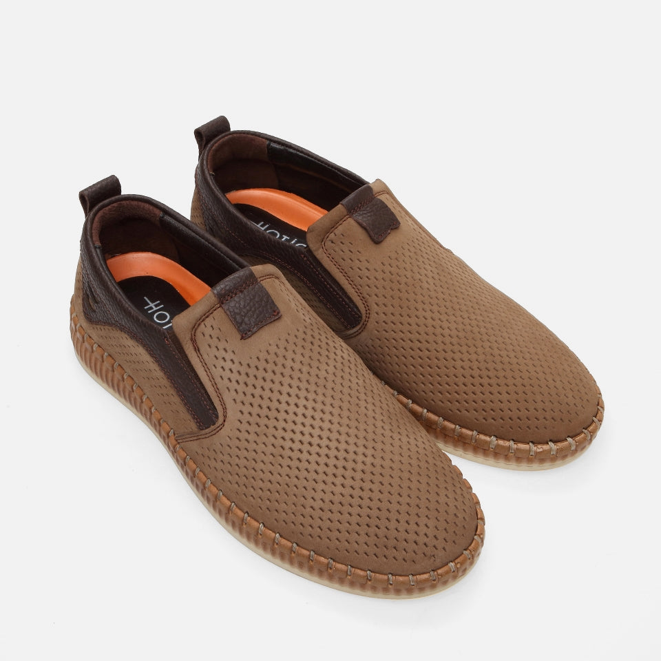 Men's Brown Leather Casual Shoes - Genuine Leather