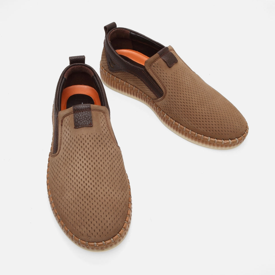 Men's Brown Leather Casual Shoes - Genuine Leather