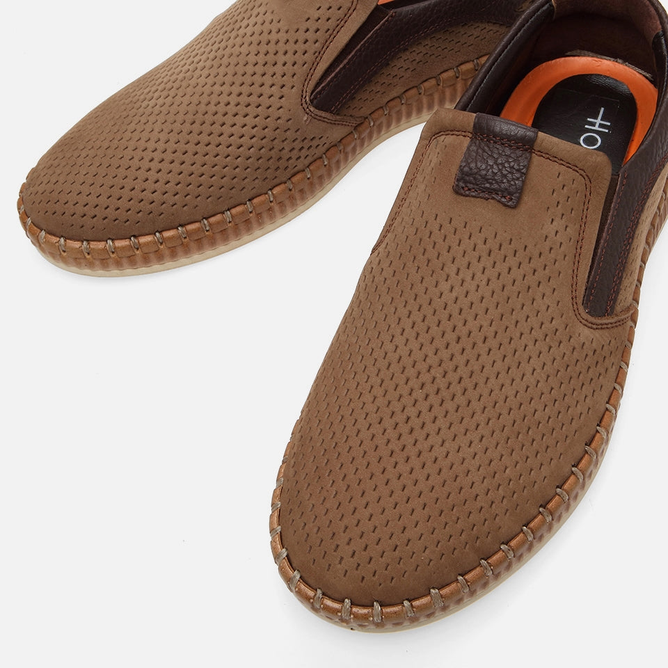 Men's Brown Leather Casual Shoes - Genuine Leather