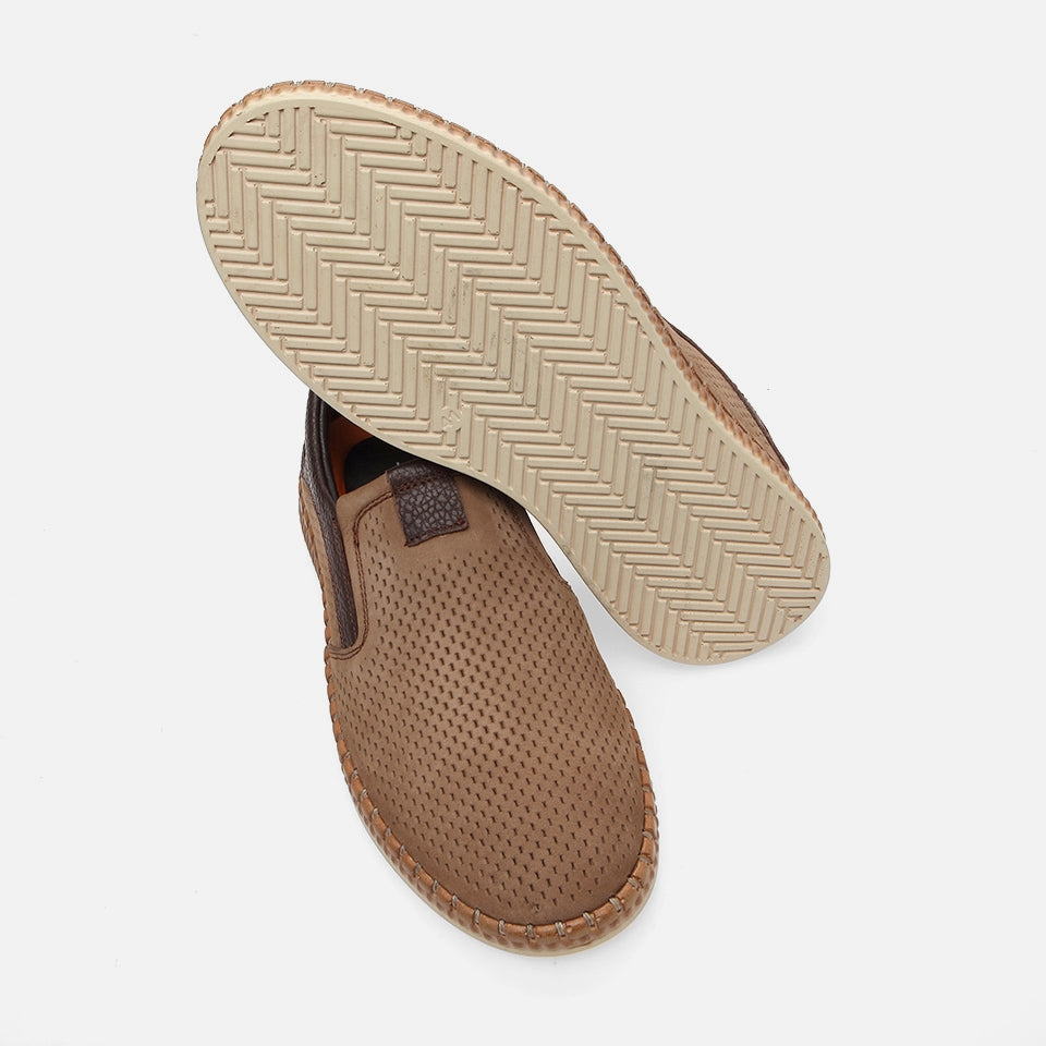 Men's Brown Leather Casual Shoes - Genuine Leather