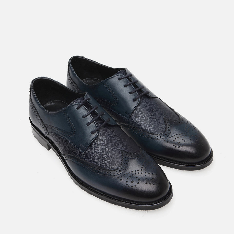 Genuine Leather Navy Blue Men's Classic Shoe