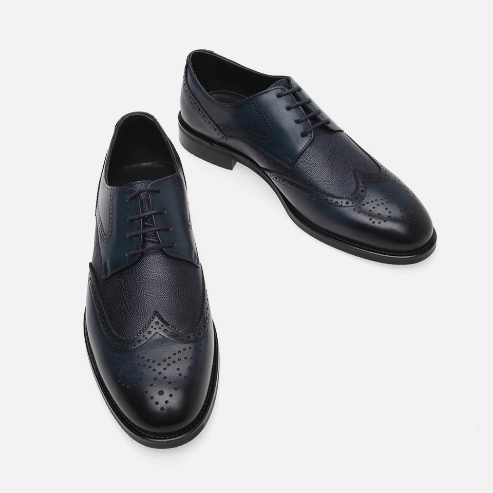 Genuine Leather Navy Blue Men's Classic Shoe