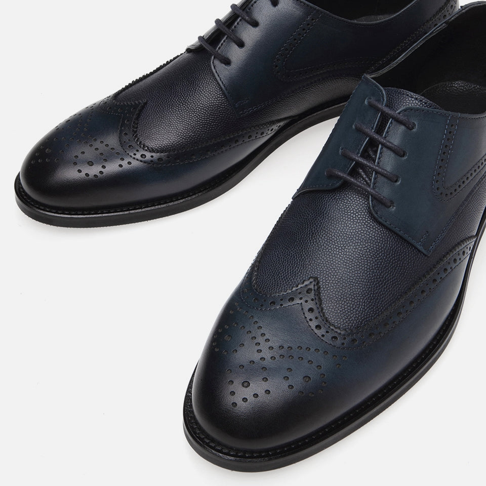 Genuine Leather Navy Blue Men's Classic Shoe