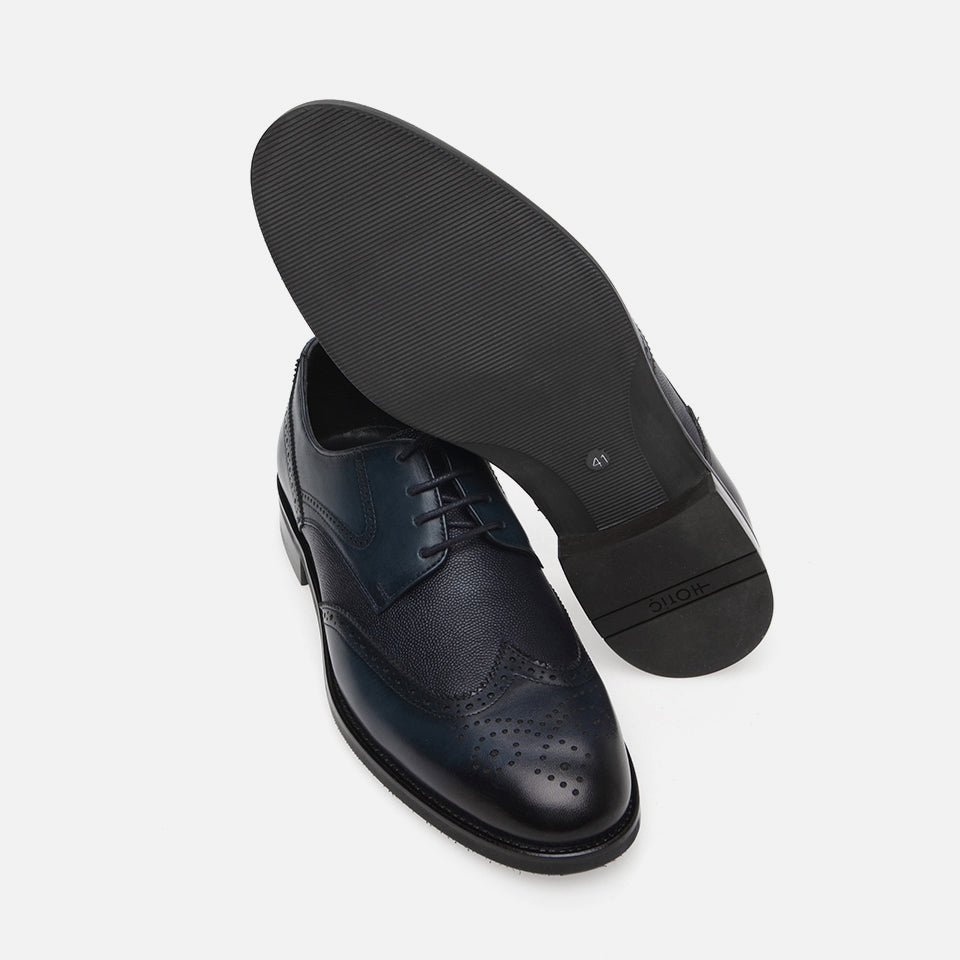 Genuine Leather Navy Blue Men's Classic Shoe