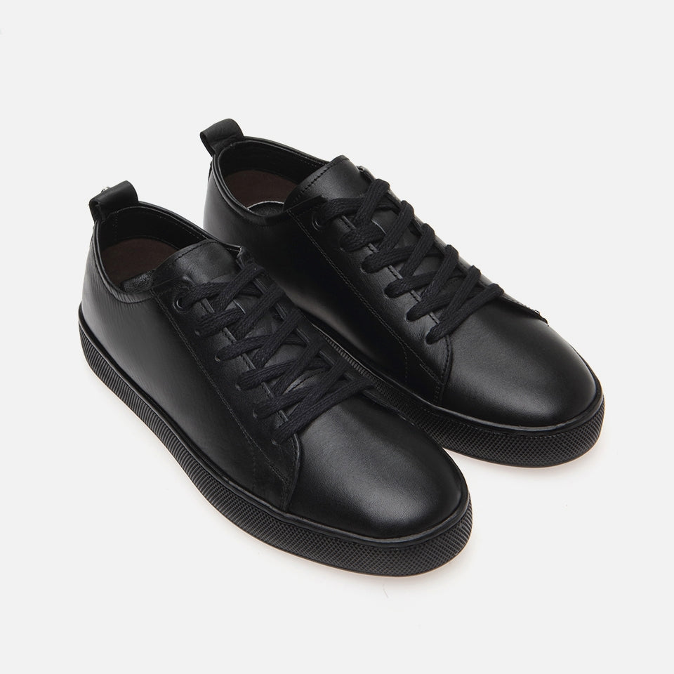 Genuine Leather Casual Black Men's Sneakers