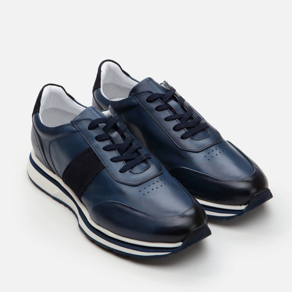 Genuine Leather Navy Blue Men's Sport Shoes