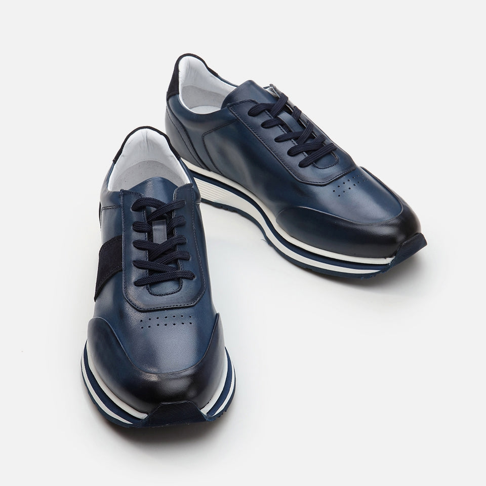 Genuine Leather Navy Blue Men's Sport Shoes