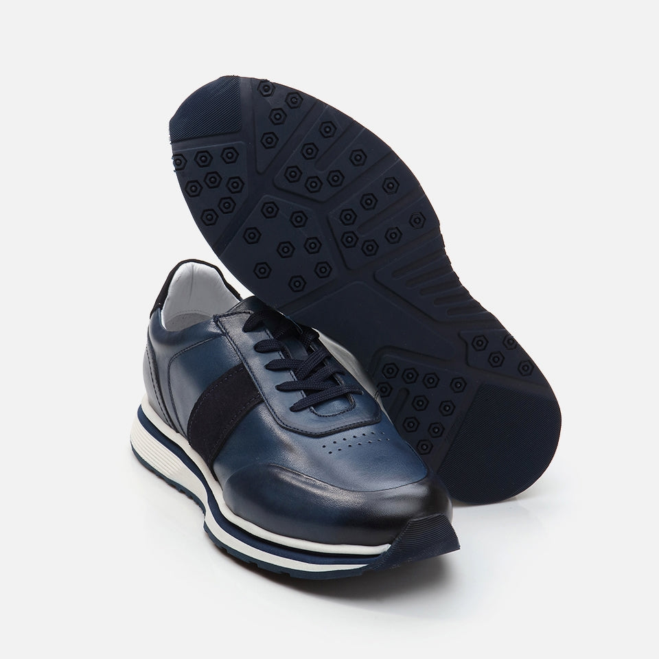 Genuine Leather Navy Blue Men's Sport Shoes