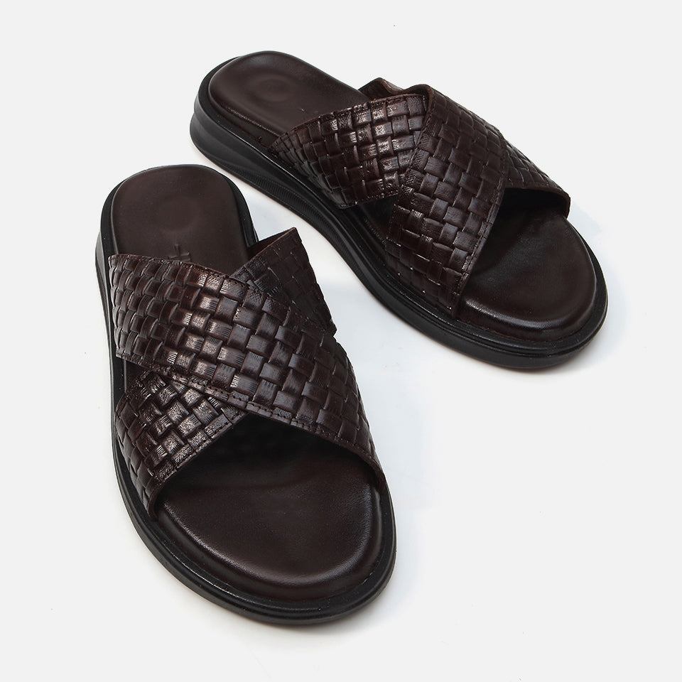Men's Genuine Leather Brown Slippers