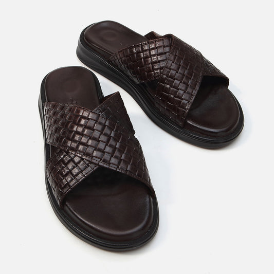 Men's Genuine Leather Brown Slippers