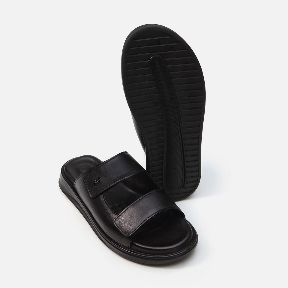 Genuine Leather Black Men's Slippers