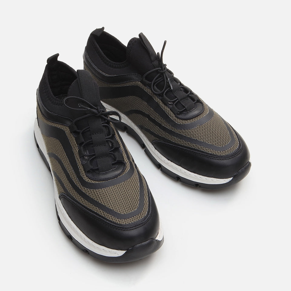 Genuine Leather Black Men's Sneakers