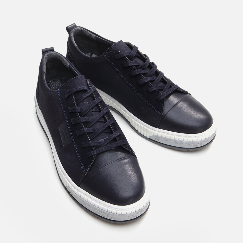 Genuine Leather Navy Blue Men's Casual Shoes