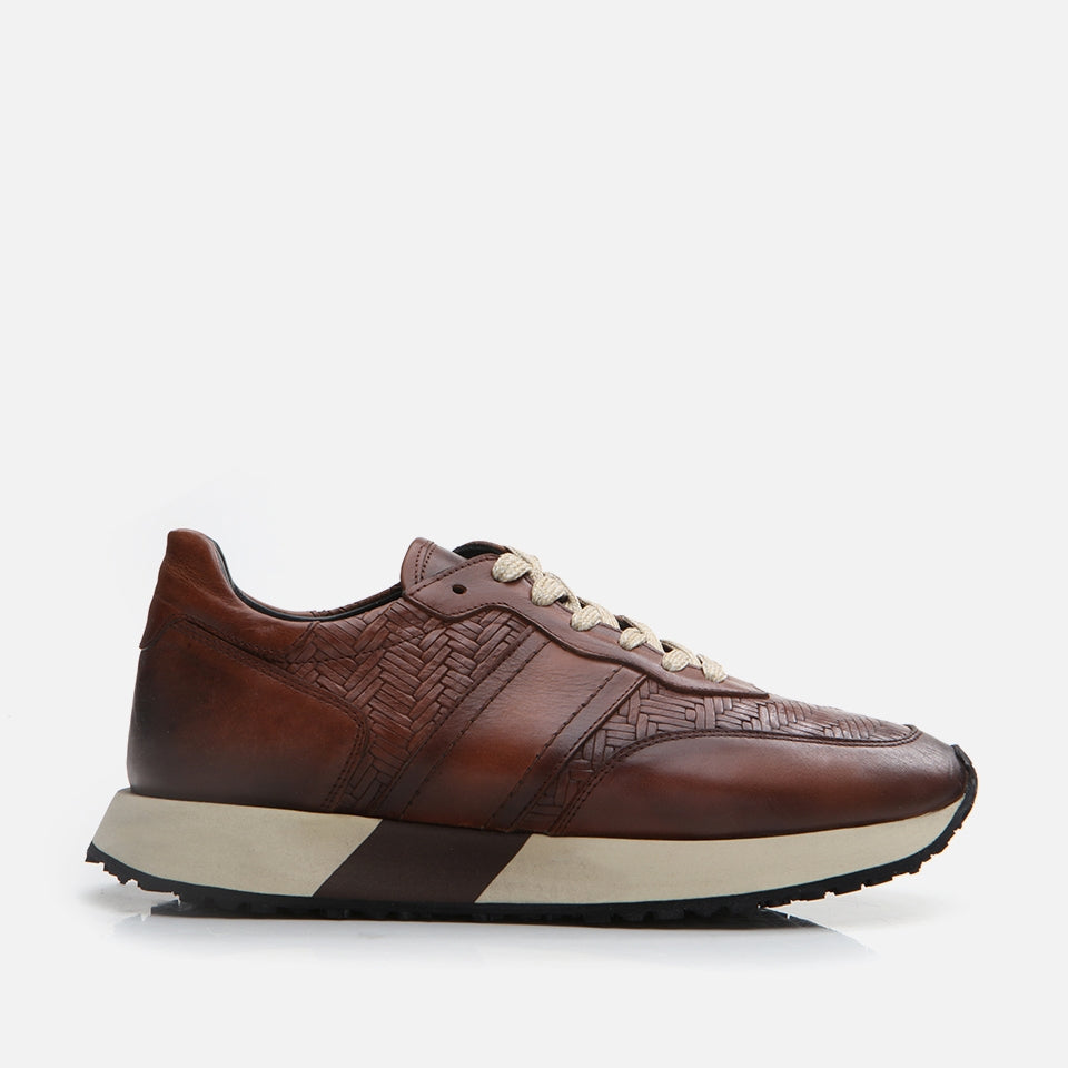 Men's Brown Leather Sports Shoes - Genuine Leather