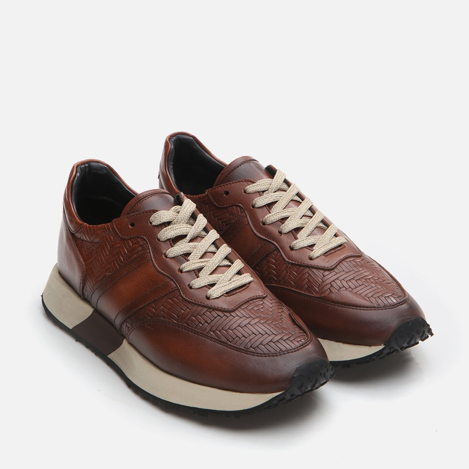 Men's Brown Leather Sports Shoes - Genuine Leather