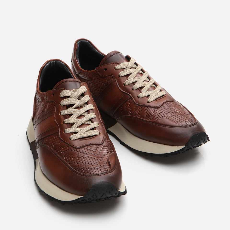 Men's Brown Leather Sports Shoes - Genuine Leather