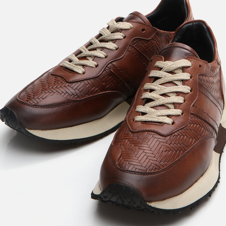 Men's Brown Leather Sports Shoes - Genuine Leather