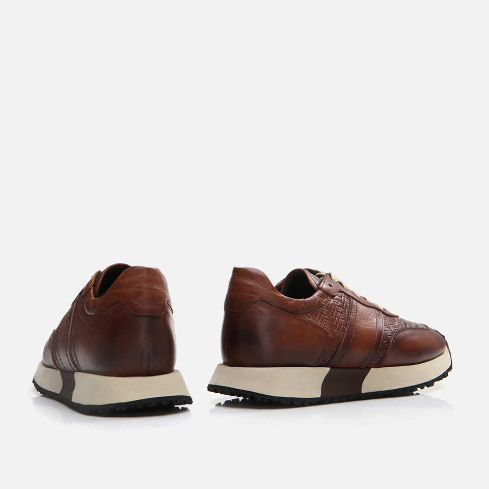 Men's Brown Leather Sports Shoes - Genuine Leather