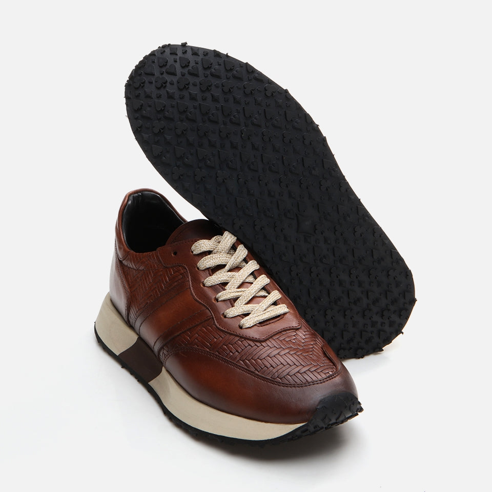 Men's Brown Leather Sports Shoes - Genuine Leather