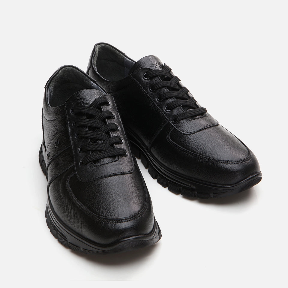 Genuine Leather Black Men's Sports Shoes