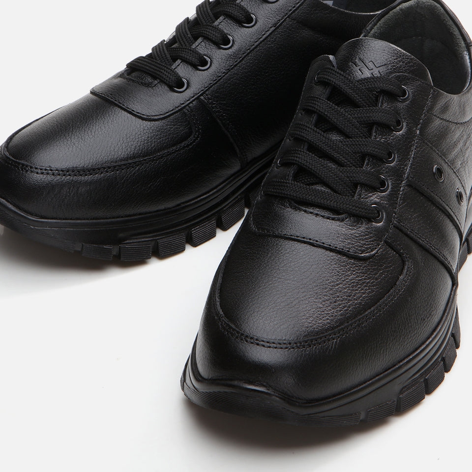 Genuine Leather Black Men's Sports Shoes