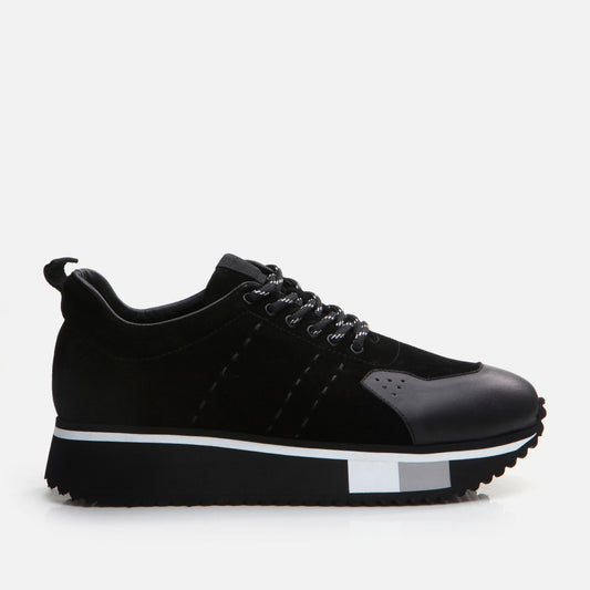 Genuine Leather Black Men's Sports Shoes