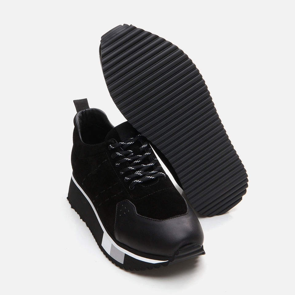 Genuine Leather Black Men's Sports Shoes