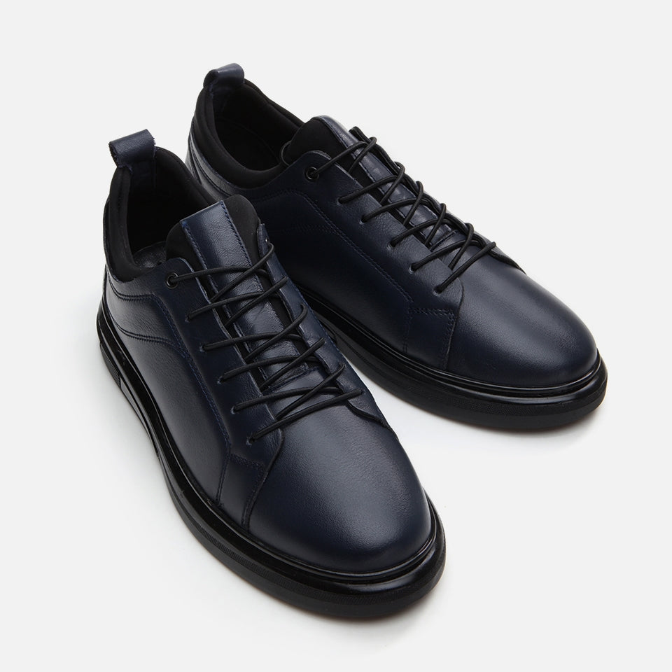 Genuine Leather Navy Blue Men's Casual Shoes