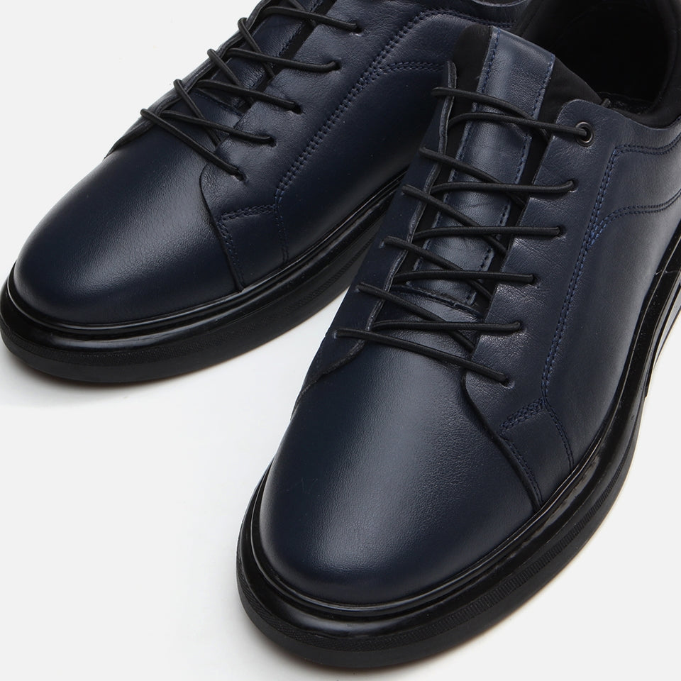Genuine Leather Navy Blue Men's Casual Shoes